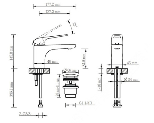 Schéma technique d''un robinet avec dimensions