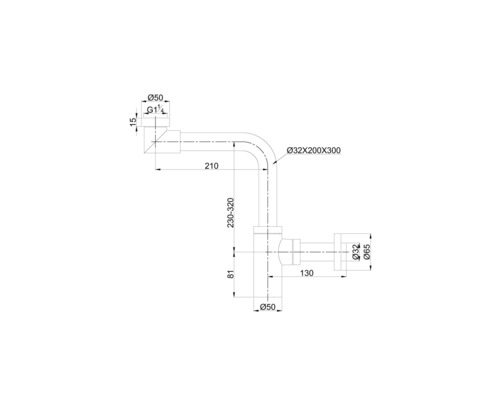 Schéma technique d''un siphon avec indications de dimension