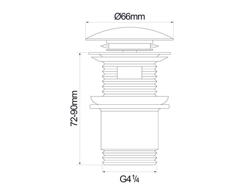 Schéma d''une bonde de vidange avec des dimensions de 66 mm de diamètre et 72 à 90 mm de hauteur