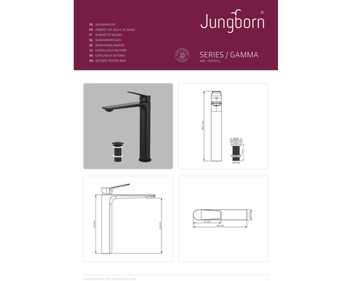 Jungborn robinet de lavabo Série Gamma informations sur le produit