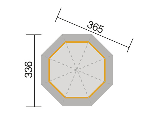 Plan d''un abri de jardin mesurant 336 sur 365 centimètres.