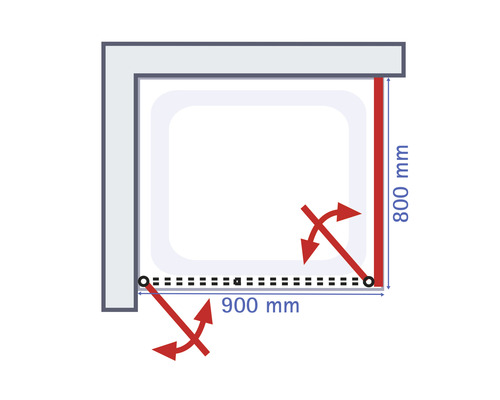 Dessin technique d''une douche mesurant 900 mm sur 800 mm.