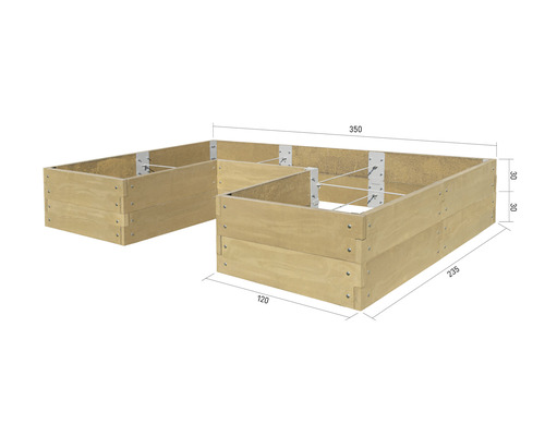 Hochbeet aus Holz mit Maßangaben