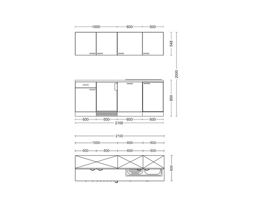 Schéma d''une kitchenette avec dimensions
