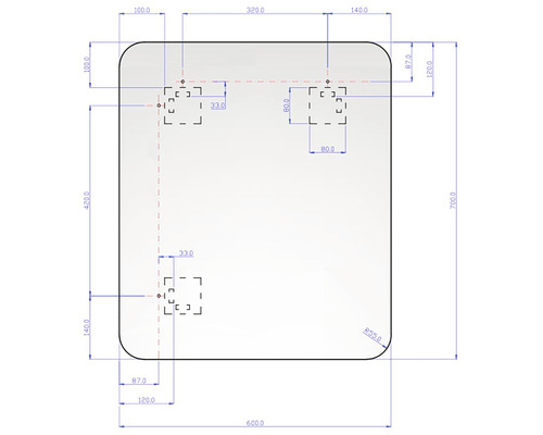 Dessin technique d''un miroir avec cotes