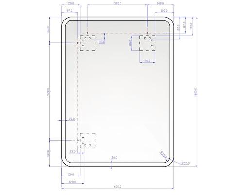 Dessin technique avec dimensions et points de montage