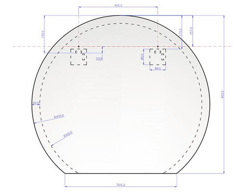 Dessin technique d''un produit en forme de dôme avec indications de dimensions.