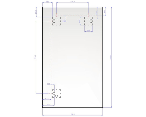 Dessin technique d''une plaque avec indications de cotes pour les perçages