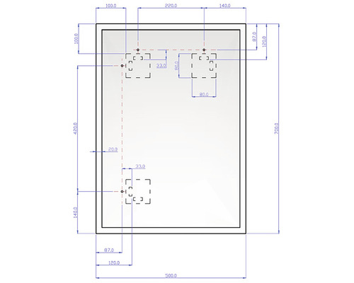 Schéma technique d''un miroir avec dimensions