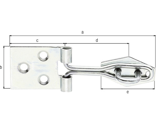 Loqueteau avec dimensions a, b, c, d et e