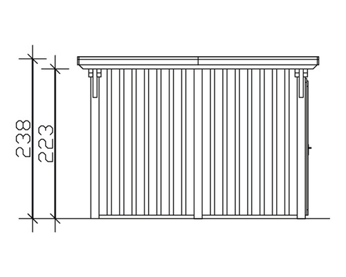 Illustration eines Gerätehauses mit Maßangaben