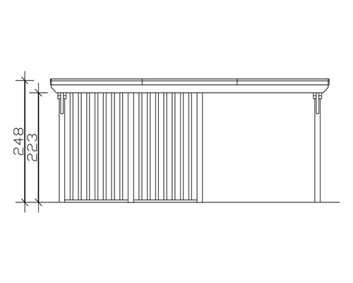 Technische Zeichnung eines Gartenhauses mit den Massen 248 und 223 Zentimeter.