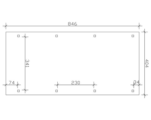 Dessin technique avec cotes : longueur 846, hauteur 404, entraxes 341 et 230