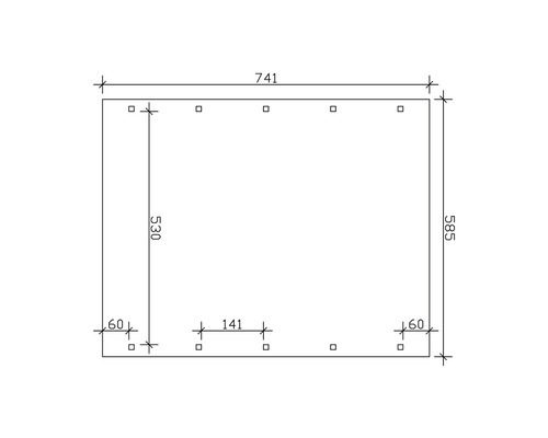 Schéma technique avec cotes d''un produit, longueur 741, hauteur 585 et profondeur 530.