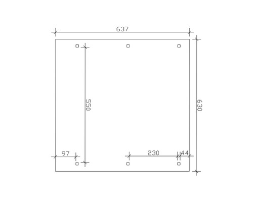 Technische Zeichnung mit Massangaben für ein Bauelement
