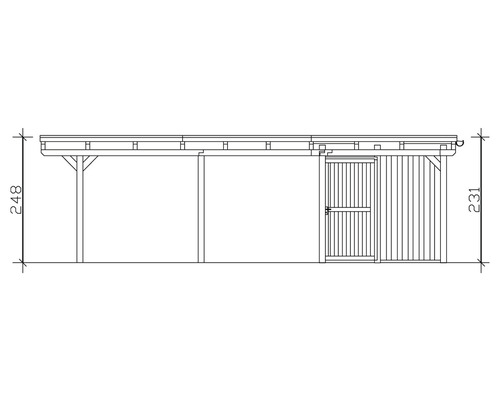Technische Zeichnung eines Carports mit Abmessungen
