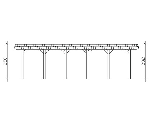 Technische Zeichnung eines Carports mit Abmessungen