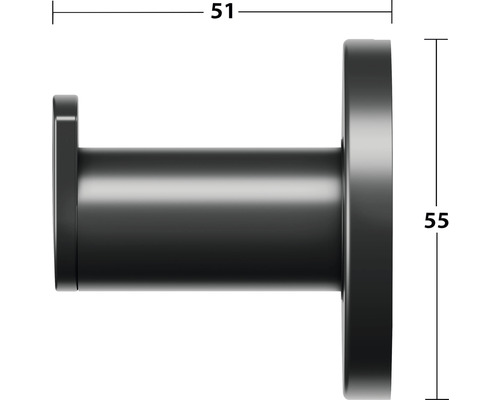 Patère noire avec des dimensions de 51 sur 55