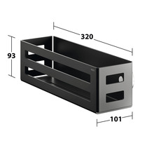 Schwarzer Badregal mit den Massen 320 x 93 x 101 Millimeter.