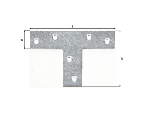 T-Form Verbinder mit Bohrungen und Massangaben zur Befestigung von Holzelementen