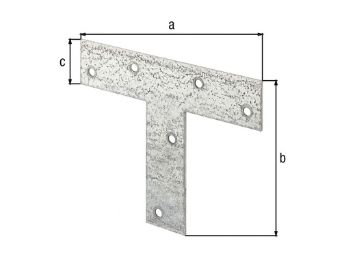 T-Eisenverbinder mit Massangaben zur Holzkonstruktion