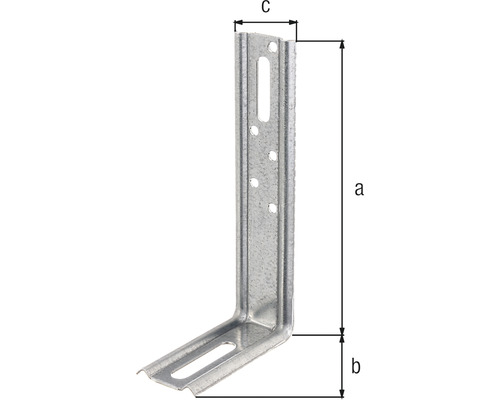 Connecteur d''angle avec motif perforé et indications de mesure a, b, c