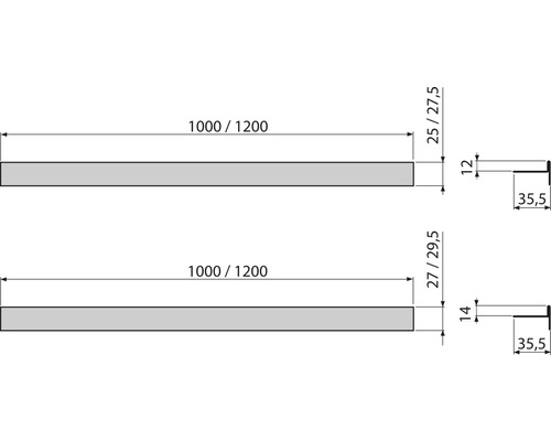 Dessin technique de deux profils en bois avec dimensions