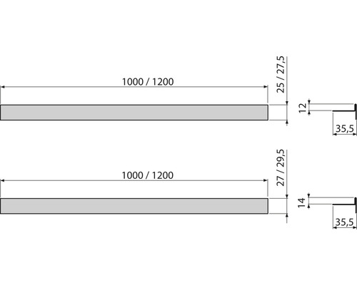 Dessin technique de deux profilés en bois avec dimensions