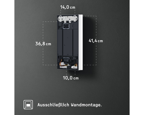Abmessungen eines an der Wand montierten Warmwasserbereiters