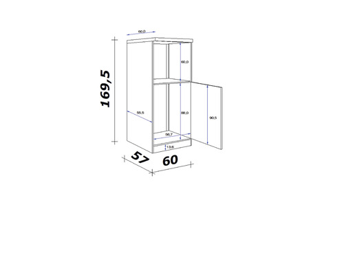 Technische Zeichnung eines Badezimmerschranks mit Maßen