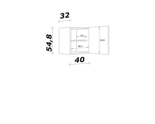 Technische Zeichnung eines Hängeschranks mit den Maßen 32 x 54,8 x 40 Zentimeter.