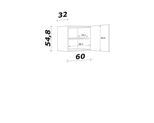 Technische Zeichnung eines Wandschranks mit Maßangaben