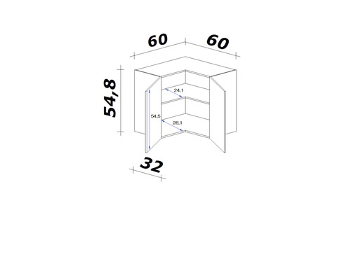 Dessin technique d''un meuble d''angle avec dimensions