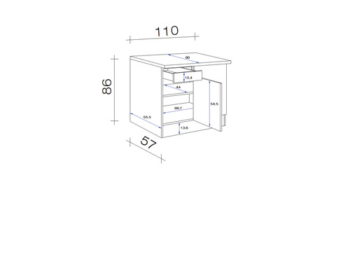 Dessin technique d''un meuble bas avec dimensions