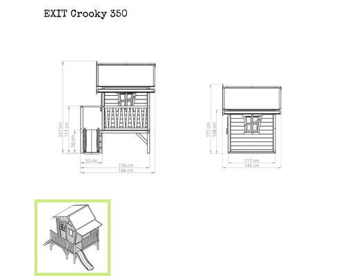 Maße des EXIT Crooky 350 Spielhauses