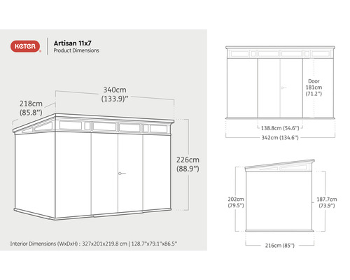Keter Gartenhaus Artisan 11x7 Produktdimensionen