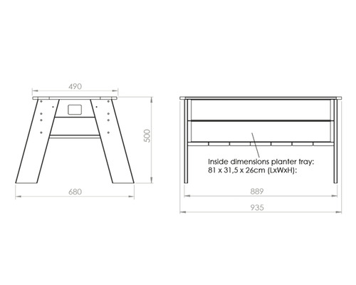 Schéma technique d''une table de plantation avec dimensions