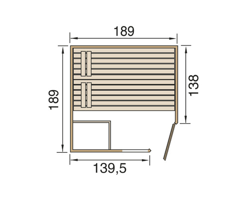 Grundriss einer Sauna mit Maßangaben