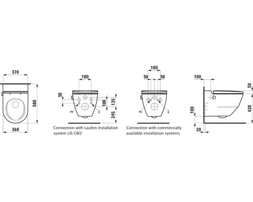 Dessin technique d''un WC suspendu avec les dimensions pour l''installation