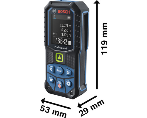 Bosch Laser-Entfernungsmesser mit Abmessungsangaben