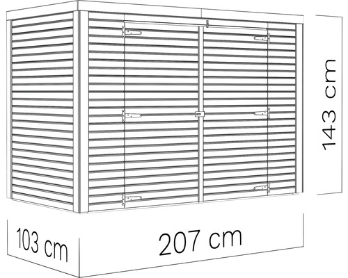 Image d''un coffre de jardin avec indications de taille.