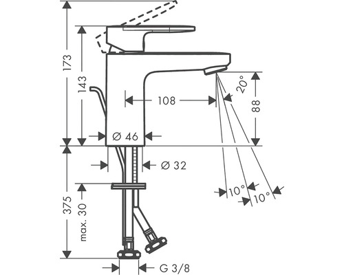 Schéma technique d''un robinet avec dimensions