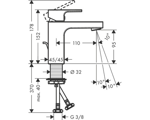 Masszeichnung einer Armatur mit Höhenangaben