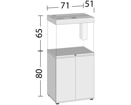 Dimensions d''un aquarium avec meuble bas : 71 x 51 x 65 cm hauteur du réservoir et 80 cm hauteur du meuble