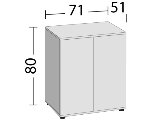 Abbildung eines Unterschranks mit den Maßen 80 mal 71 mal 51 Zentimeter.