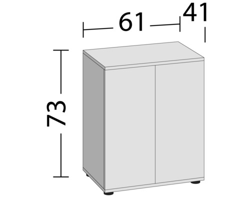 Schrank mit den Maßen Höhe 73 cm, Breite 61 cm, Tiefe 41 cm