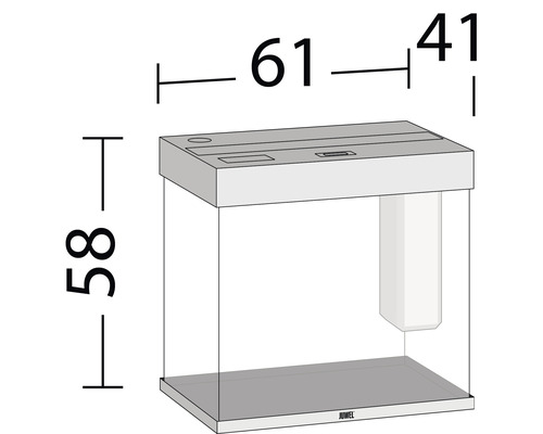 Image d''un aquarium avec les dimensions 61 x 41 x 58 cm.