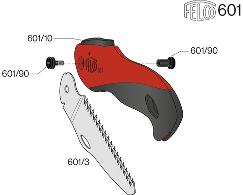 Explosionszeichnung einer Felco Klappsäge 601 mit Ersatzteilen