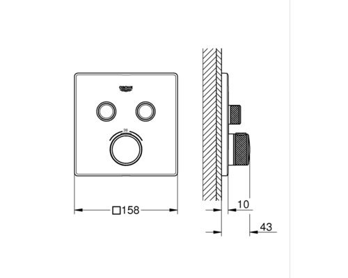 Schéma technique d''un thermostat de douche Grohe avec dimensions