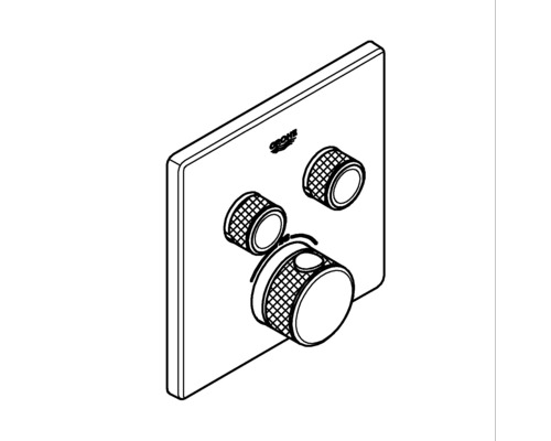 Logo Grohe sur un mitigeur de douche carré avec trois boutons rotatifs